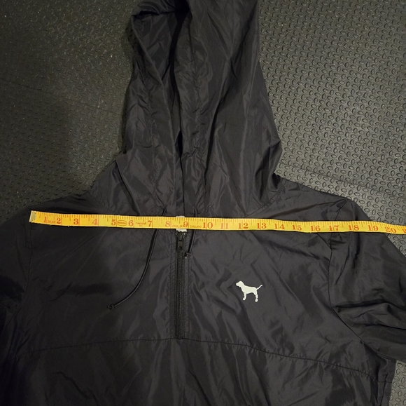 Victoria's Secret PINK Half Zip Jacket M/L Slicker Windbreaker Black Dog Hood - Picture 3 of 14